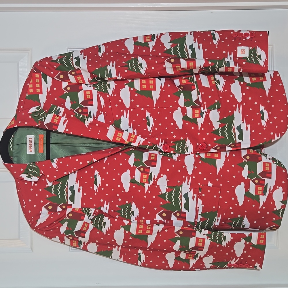 Opposuits Christmas Red Christmas Tree Print Blazer Size Medium New